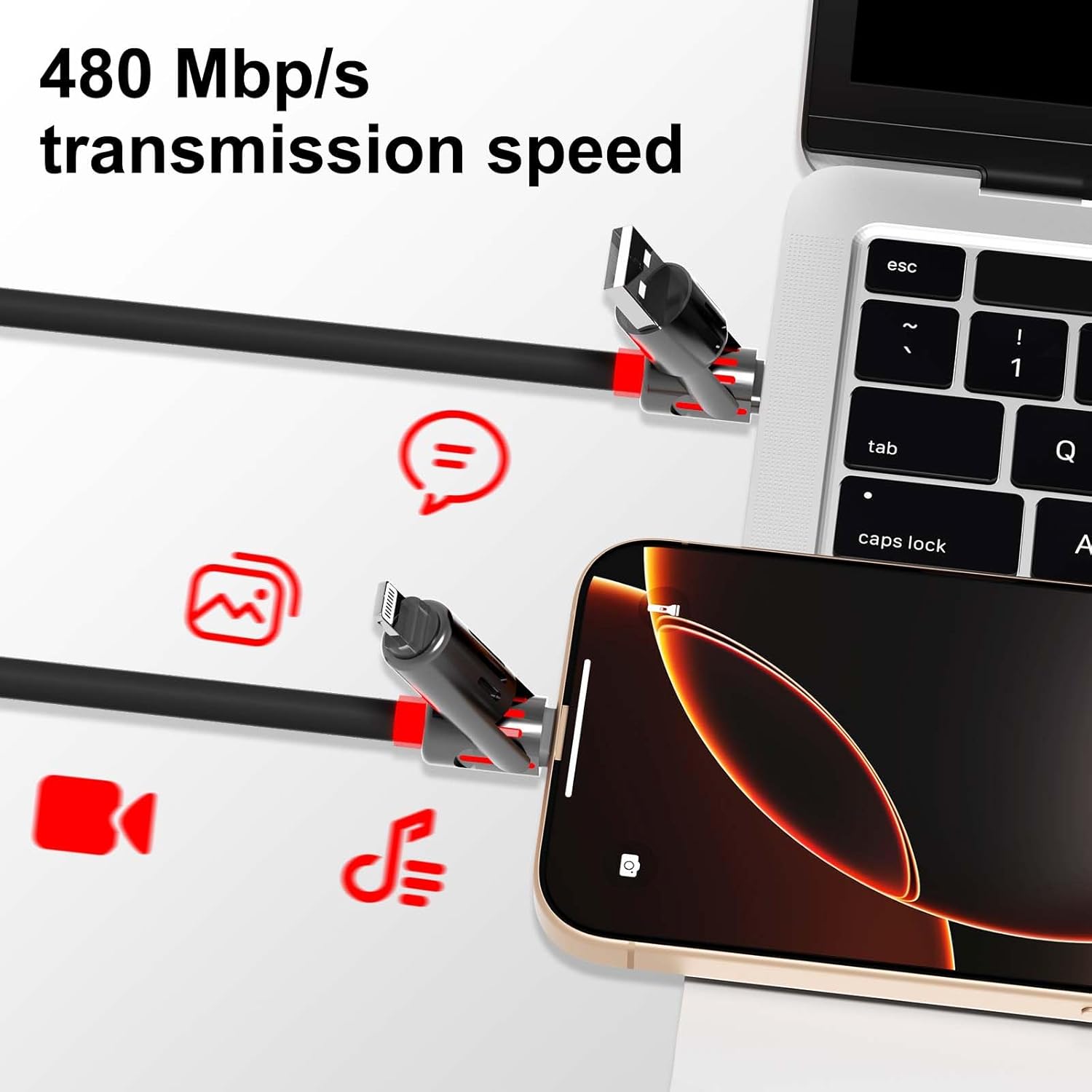 4-In-1 USB C Cable 6Ft,240W Max Multi Chubby Fast Charging Cord,Usb A/C to C/Lightning Cable with Light for Iphone 16 15 14 Pro/Macbook/Ipad/Samsung Galaxy S25/S24/Laptop