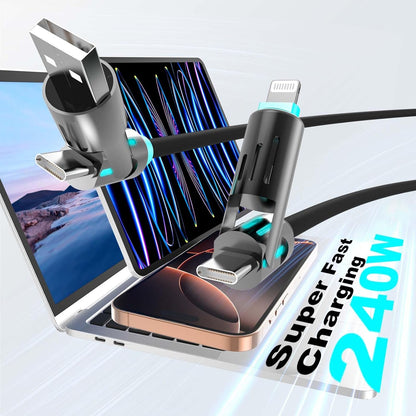 4-In-1 USB C Cable 6Ft,240W Max Multi Chubby Fast Charging Cord,Usb A/C to C/Lightning Cable with Light for Iphone 16 15 14 Pro/Macbook/Ipad/Samsung Galaxy S25/S24/Laptop