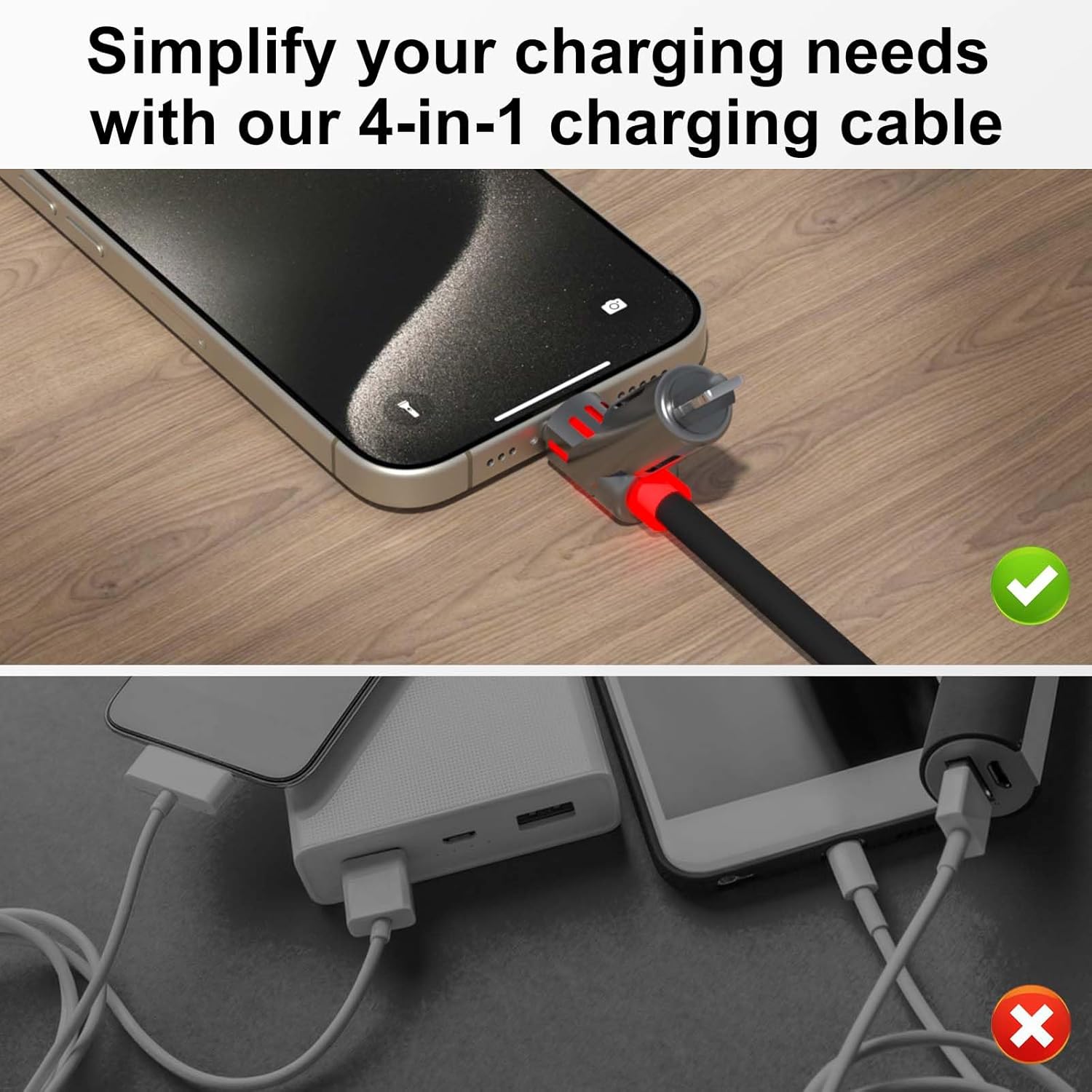 4-In-1 USB C Cable 6Ft,240W Max Multi Chubby Fast Charging Cord,Usb A/C to C/Lightning Cable with Light for Iphone 16 15 14 Pro/Macbook/Ipad/Samsung Galaxy S25/S24/Laptop