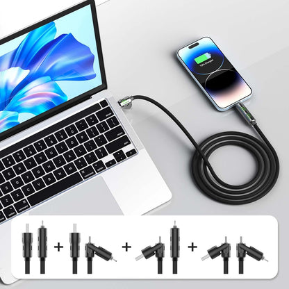 4-In-1 USB C Cable 6Ft,240W Max Multi Chubby Fast Charging Cord,Usb A/C to C/Lightning Cable with Light for Iphone 16 15 14 Pro/Macbook/Ipad/Samsung Galaxy S25/S24/Laptop