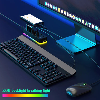 RGB USB 3.0 Hub 7 Ports Data Port Adapter 5Gbps Individual On/Off Switch Splitter Gaming USB Hub for Laptop PC Computer Accessor