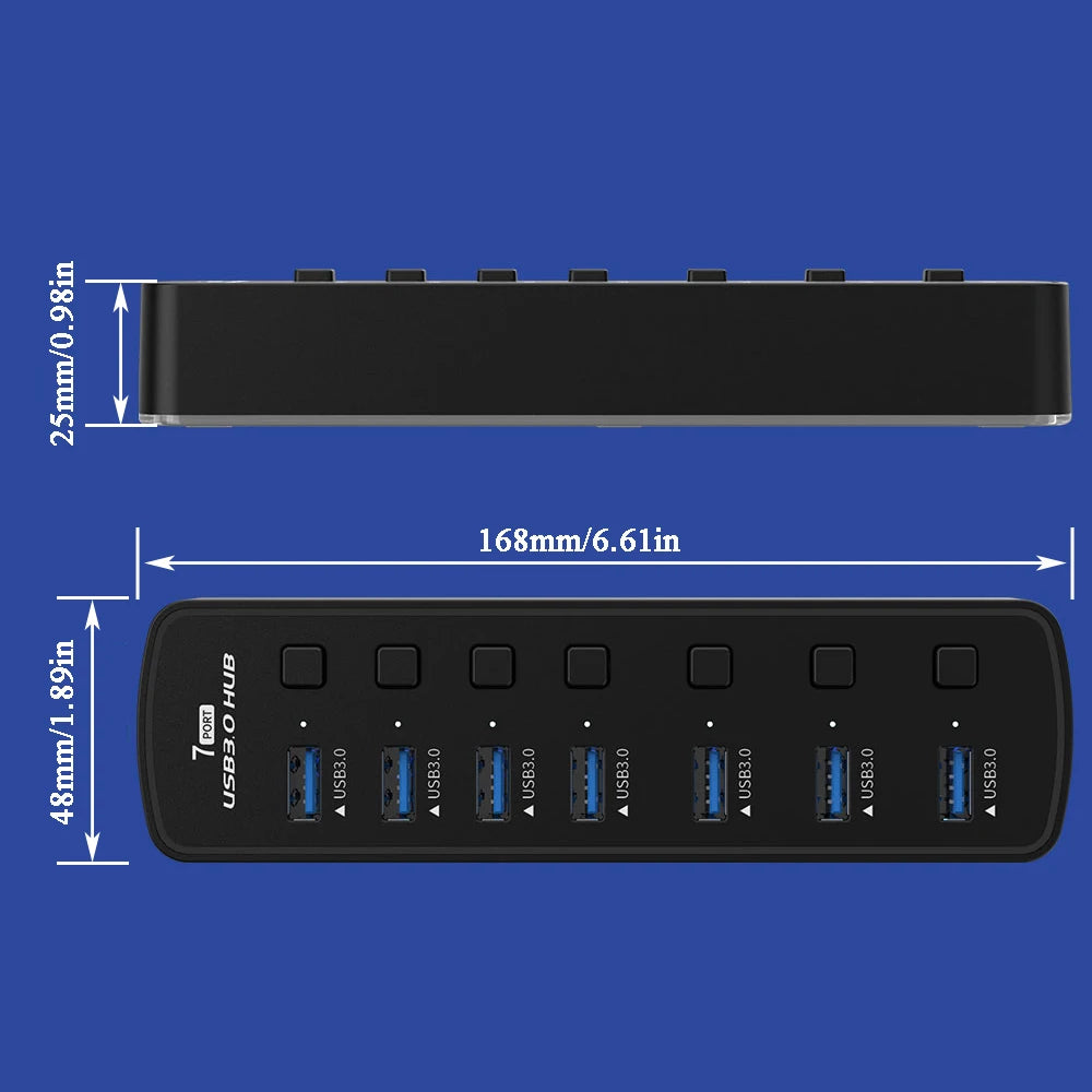 RGB USB 3.0 Hub 7 Ports Data Port Adapter 5Gbps Individual On/Off Switch Splitter Gaming USB Hub for Laptop PC Computer Accessor